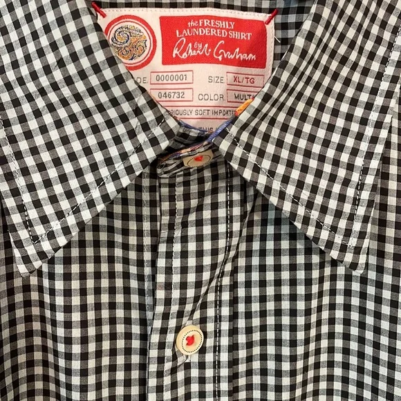 ROBERT GRAHAM Button Down Shirt Black & Gray Check Size XL EUC - Picture 3 of 8